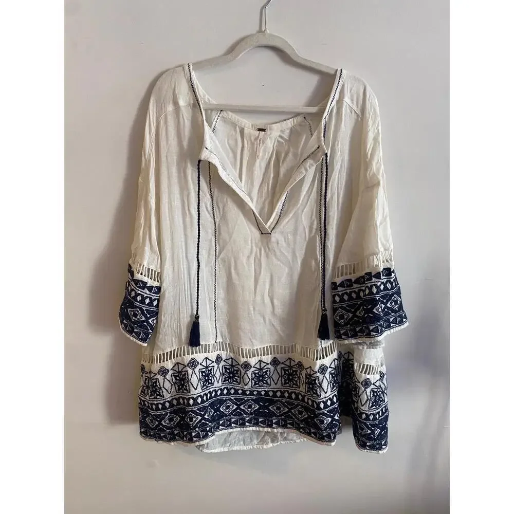Free People Cotton Noyal Counting Stars Tunic Ivory White Size Small